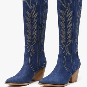 Blue Knee-High Western Boots